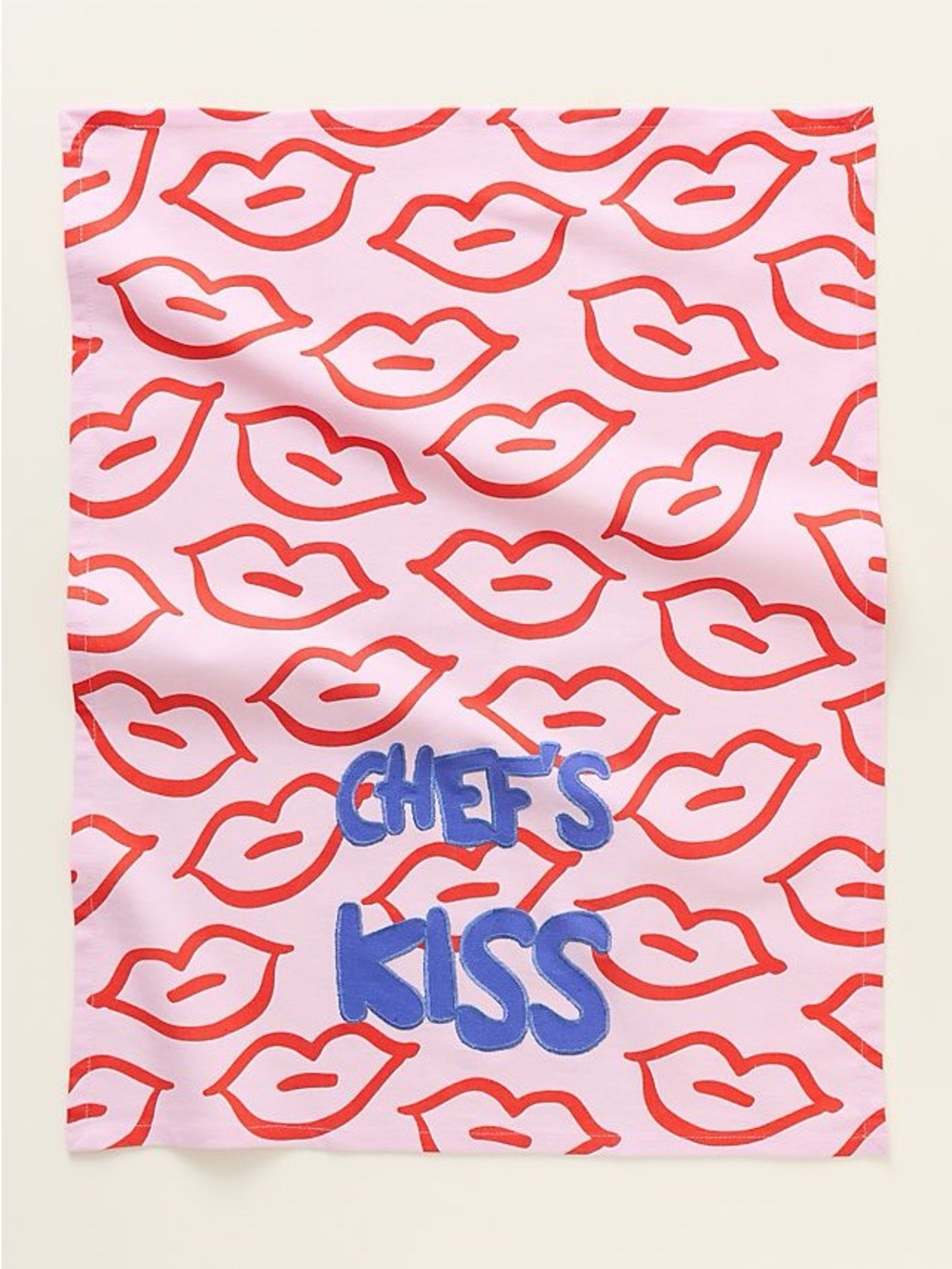 Anthropologie Kiss The Chef Pink Dish Towel NWT Valentine’s Kitchen Decor